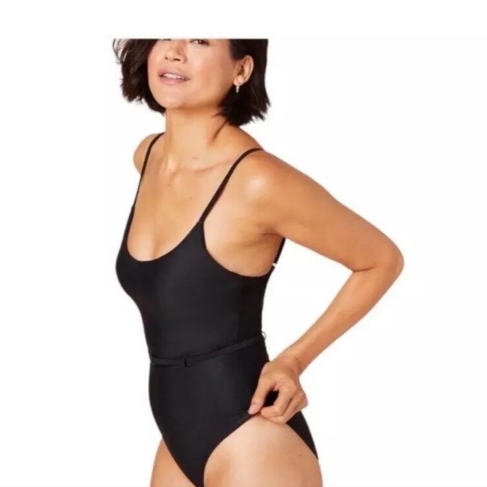 Andie Swim Black Scoopneck Belted Riviera One Piece Swimsuit Size XS New Tags - Picture 2 of 4